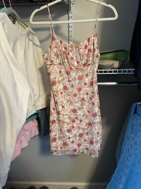 Floral Spaghetti Strap Mini Dress in Pink and Coral